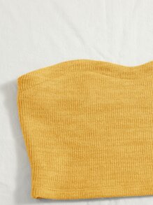 Soleia Ribbed Knit Tube Top & Biker Shorts - Yellow - View 5