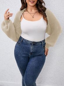 SHEIN Unity Plus Batwing Sleeve Open Front Crop Cardigan, For Winter Fall Cloth For Women - Apricot - View 1