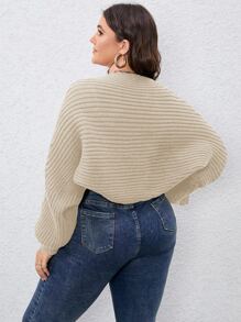SHEIN Unity Plus Batwing Sleeve Open Front Crop Cardigan, For Winter Fall Cloth For Women - Apricot - View 2