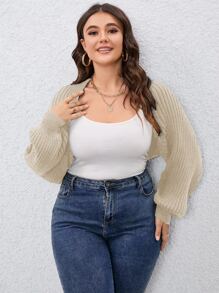 SHEIN Unity Plus Batwing Sleeve Open Front Crop Cardigan, For Winter Fall Cloth For Women - Apricot - View 4