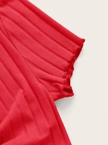 SHEIN EZwear Lettuce Trim Knot Front Crop Top - Red - View 3