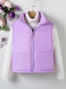 Tween Girl 单件拉链背心加厚外套 - 紫丁香色 - 查看 1