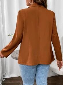 Calvaya Plus Lapel Neck Shoulder Pad Blazer - Brown - View 3