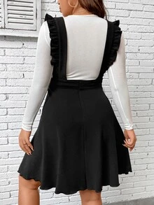 SHEIN Unity Plus Ruffle Trim Pinafore Dress Without Tee - Black - View 2