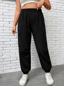Calvaya Pantalones cargo con bolsillo lateral con solapa - Negro - Ver 3