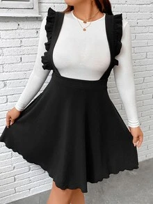 SHEIN Unity Plus Ruffle Trim Pinafore Dress Without Tee - Black - View 3