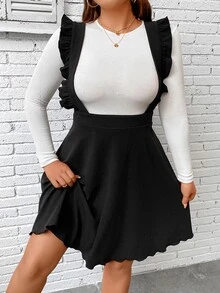 SHEIN Unity Plus Ruffle Trim Pinafore Dress Without Tee - Black - View 4
