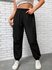 Calvaya Pantalones cargo con bolsillo lateral con solapa - Negro - Ver 6