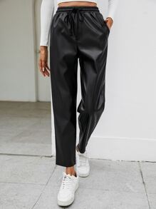 SHEIN EZwear Drawstring Waist Straight Leg Pants With Slant Pockets