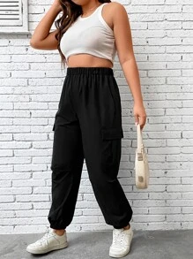 Calvaya Pantalones cargo con bolsillo lateral con solapa - Negro - Ver 8