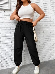 Calvaya Pantalones cargo con bolsillo lateral con solapa - Negro - Ver 9