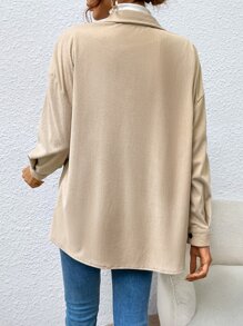 Muchica Drop Shoulder Flap Pocket Corduroy Coat - Apricot - View 2