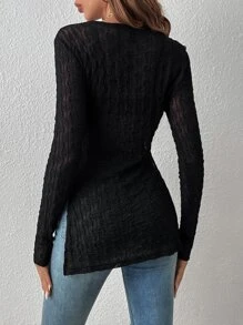 SHEIN Essnce Top unicolor bajo con abertura sin sujetador - Negro - Ver 2