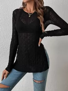 SHEIN Essnce Top unicolor bajo con abertura sin sujetador - Negro - Ver 6