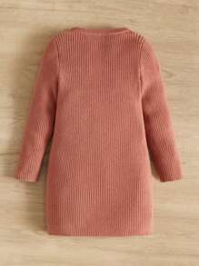 SHEIN Baby Solid Cable Knit Jumper Dress - Coral Pink - View 2