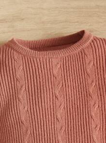 SHEIN Baby Solid Cable Knit Jumper Dress - Coral Pink - View 4