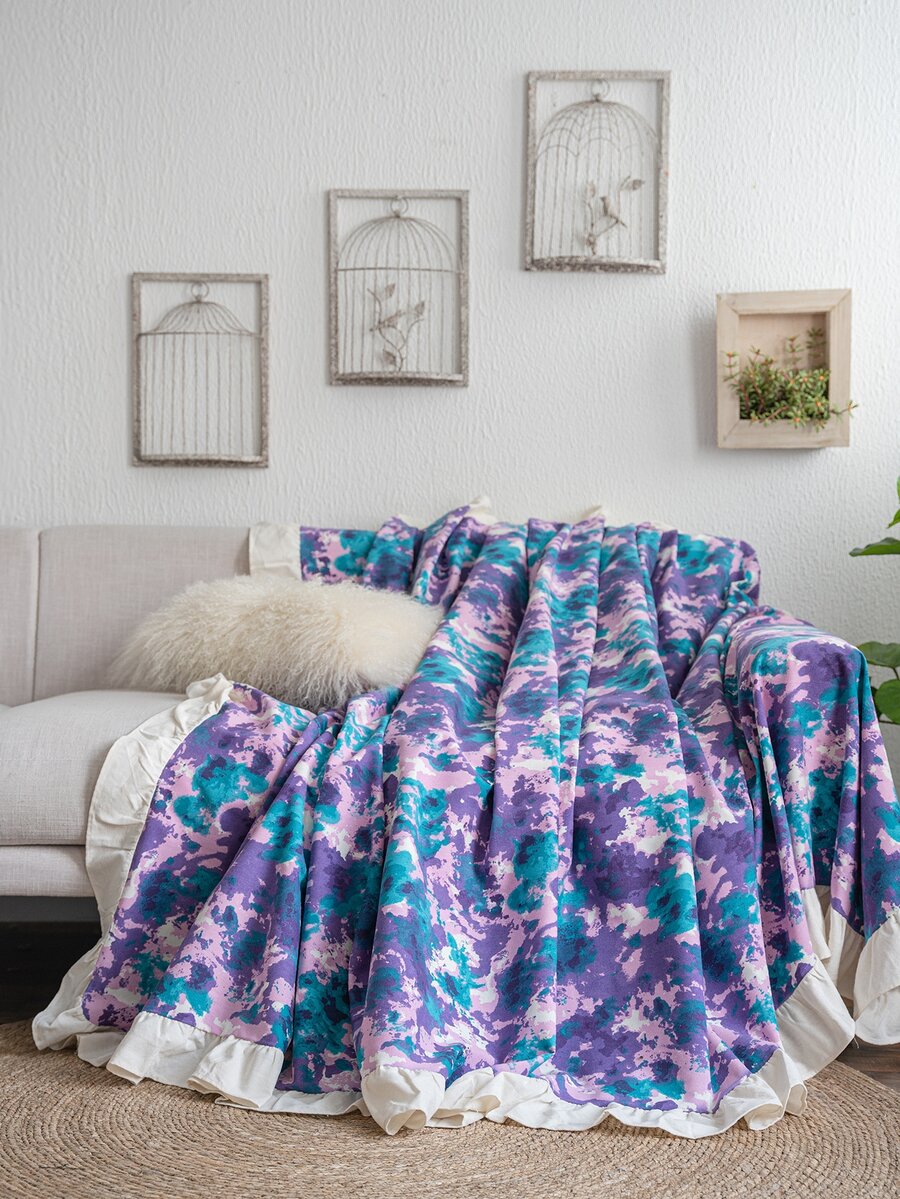 迷彩圖案荷葉邊沙發巾 - 彩色 - 查看 1