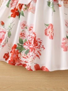 Toddler Girls Floral Print Ruffle Trim A Line Dress - White - View 6
