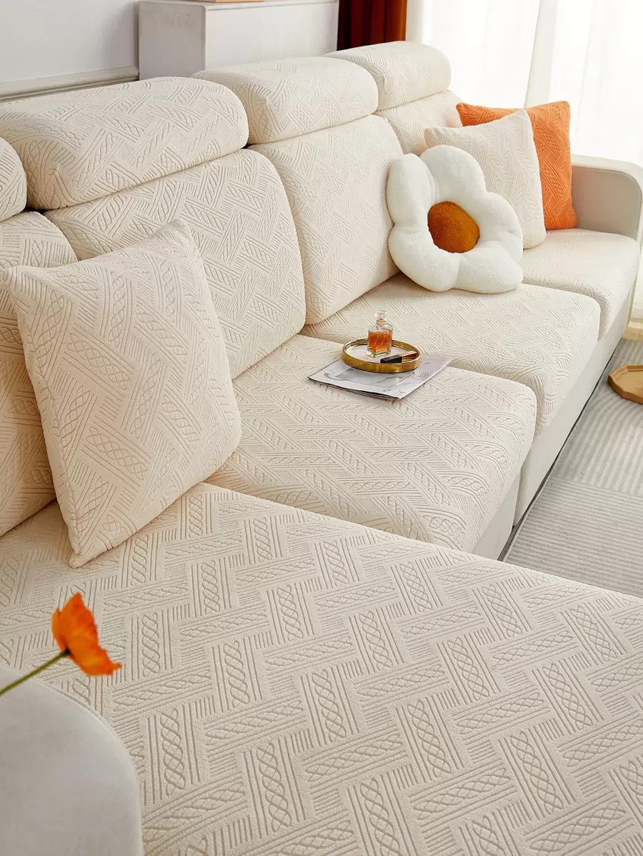 1入組幾何簇絨沙發座套 - 米色 - 查看 1