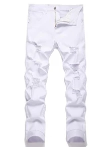 Manfinity LEGND Nam Quần jean ôm Bông Rách Frayed - trắng - Xem 1