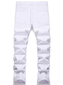 Manfinity LEGND Nam Quần jean ôm Bông Rách Frayed - trắng - Xem 2