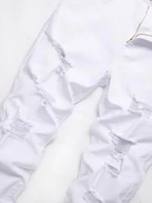 Manfinity LEGND Nam Quần jean ôm Bông Rách Frayed - trắng - Xem 3