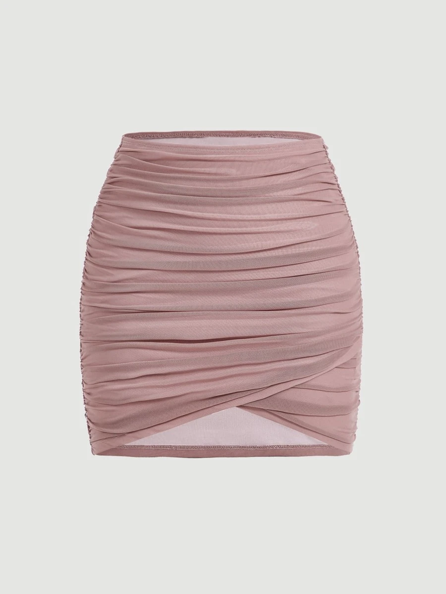 SHEIN MOD Falda ajustada unicolor fruncido - Rosa vieja - Ver 1