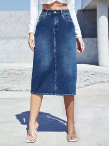 SHEIN Essnce 高腰斜口袋牛仔半身裙