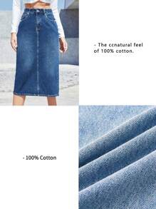 SHEIN Essnce 高腰斜口袋牛仔半身裙