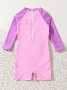 Baby Girl Unicorn Print Zipper Back Raglan Sleeve One Piece Swimsuit - Pink - View 2