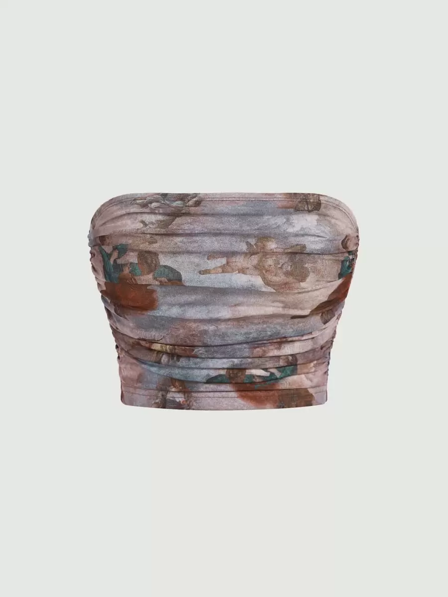 SHEIN MOD Retro Vintage Summer Figure Print Ruched Detail Tube Top - Multicolor - View 1