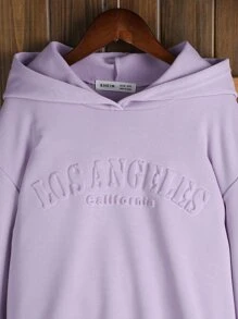 Girls Letter Textured Drop Shoulder Hoodie & Joggers - Purple - View 3