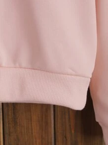 Tween Girl Letter Textured Drop Shoulder Sweatshirt - Baby Pink - View 5