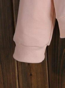 Tween Girl Letter Textured Drop Shoulder Sweatshirt - Baby Pink - View 6