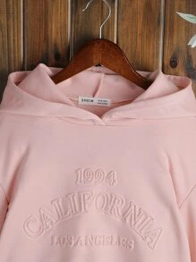 Tween Girl Letter Textured Drop Shoulder Sweatshirt - Baby Pink - View 7