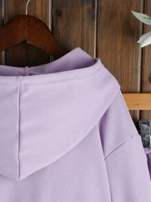 Girls Letter Textured Drop Shoulder Hoodie & Joggers - Purple - View 6