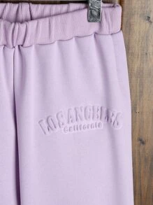Girls Letter Textured Drop Shoulder Hoodie & Joggers - Purple - View 7
