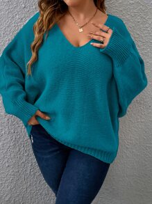 SHEIN Clasi Plus Batwing Sleeve Jumper - Teal Blue - View 1