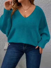 SHEIN Clasi Plus Batwing Sleeve Jumper - Teal Blue - View 2