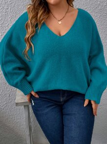 SHEIN Clasi Plus Batwing Sleeve Jumper - Teal Blue - View 3