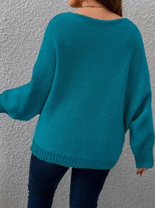 SHEIN Clasi Plus Batwing Sleeve Jumper - Teal Blue - View 5