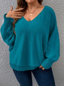 SHEIN Clasi Plus Batwing Sleeve Jumper - Teal Blue - View 6