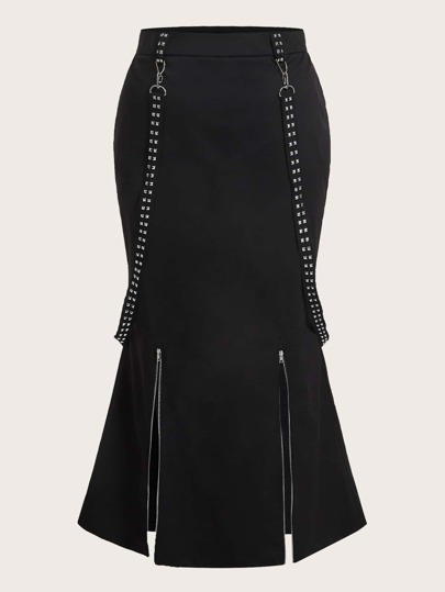 Plus Rhinestone Detail Split Hem Skirt