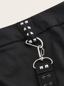 ROMWE PUNK Falda bajo con abertura con diseño de diamante de imitación - Negro - Ver 4