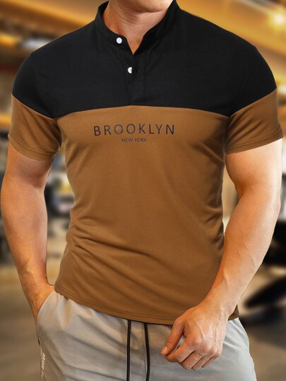 Guys Two Tone Letter Graphic Polo Shirt