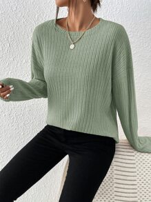 SHEIN Essnce 素色條紋針織落肩T恤