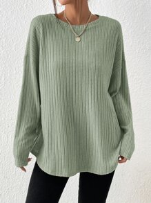 SHEIN Essnce 素色條紋針織落肩T恤