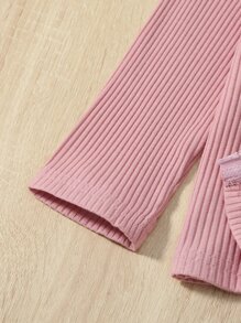 SHEIN Bộ thời trang bé gái Gân đan Đắp vá Dây kéo Khối Màu Lá thư Giải trí - Nhiều màu - Xem 6