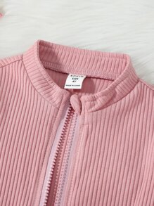 SHEIN Bộ thời trang bé gái Gân đan Đắp vá Dây kéo Khối Màu Lá thư Giải trí - Nhiều màu - Xem 7