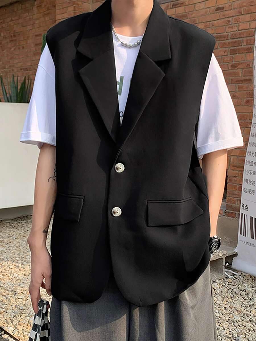 Manfinity Hypemode Men Lapel Collar Single Breasted Waistcoat - Black - View 1